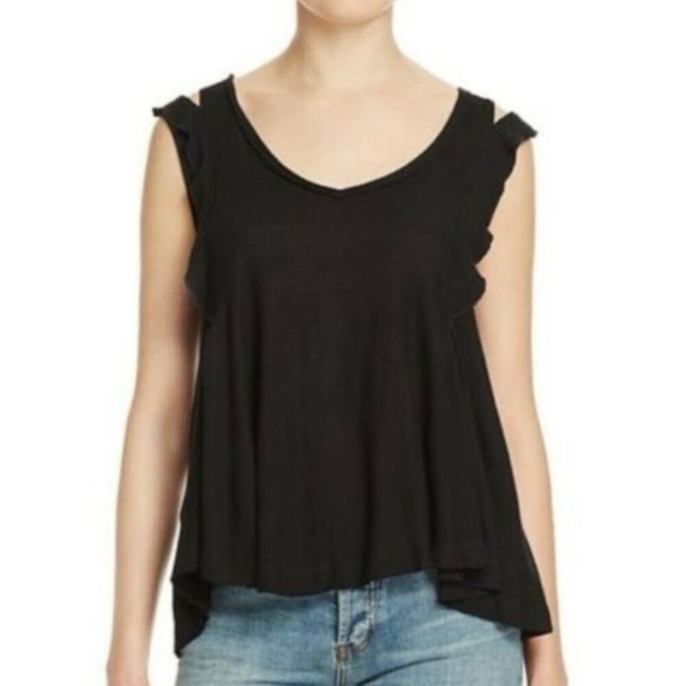 Free people Bondi cold shoulder tank top gauzy ruffled waffle knit S small